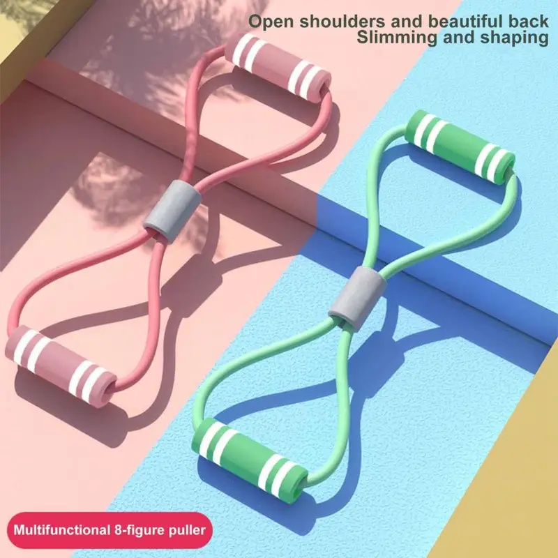 Figure 8 Resistance Band - フィットネス抵抗バンド ハンドル付き ポータブル 男女兼用 腕肩ストレッチ 筋力トレーニング