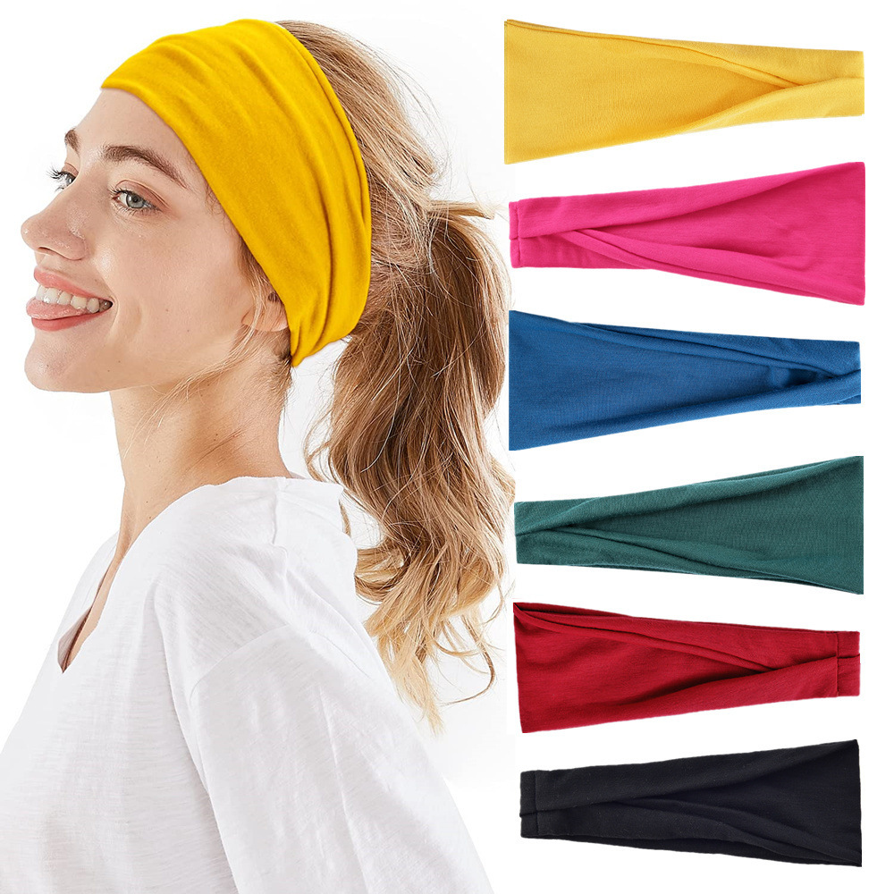 Yoga Fitness Stretching Strap - ソリッドカラースポーツヨガヘッドバンド吸汗バンドランニングフィットネスヘッドバンド弾性バンドヘッドバンドスカーフ女性のヘッドバンドエラスト