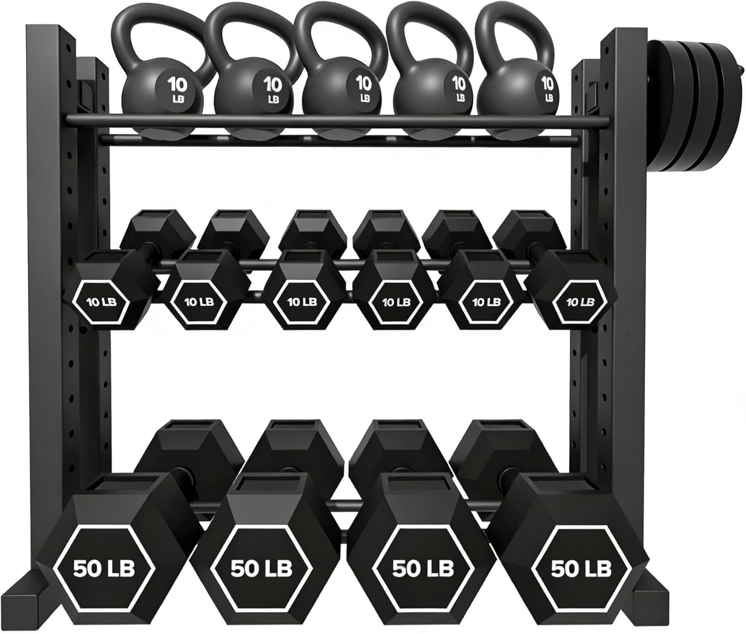 Adjustable Dumbbells - ホームジム用、スチール製、シルバーカラー、高さ調節可能、耐荷重1000ポンド、3段ダンベルラック、コンパクト収納