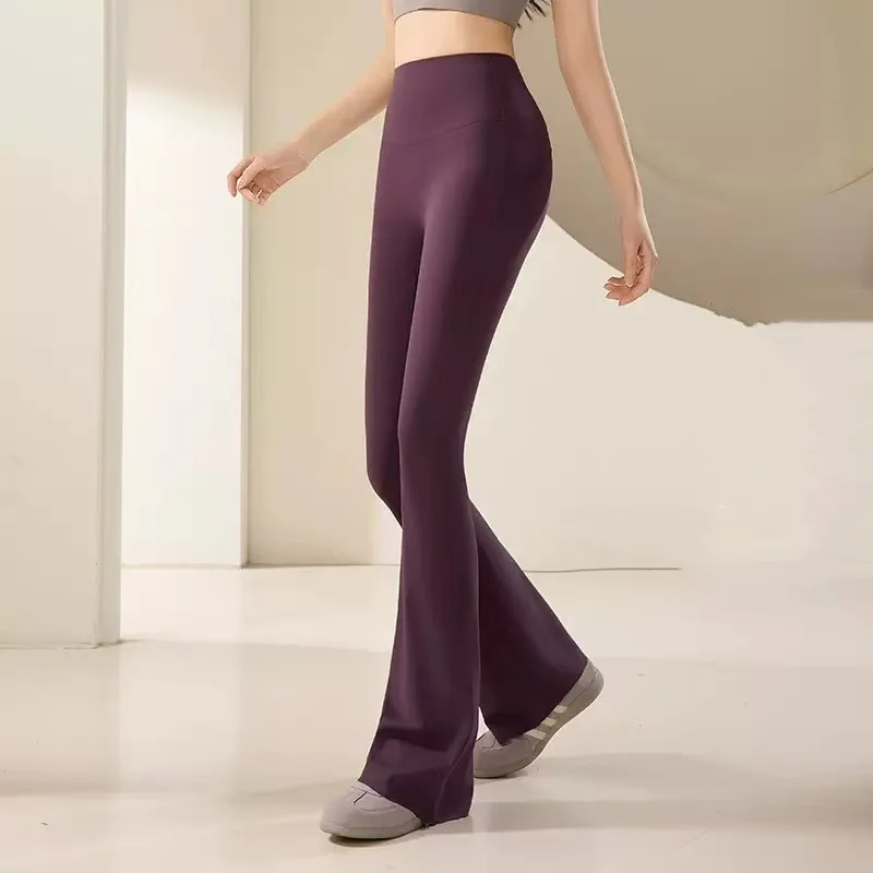 Yoga Fitness Pants - 伸縮性のあるシャークスキンフィットネスヨガパンツ ハイウエスト フレアロングレギンス ジム 秋のファッション アウターウェア