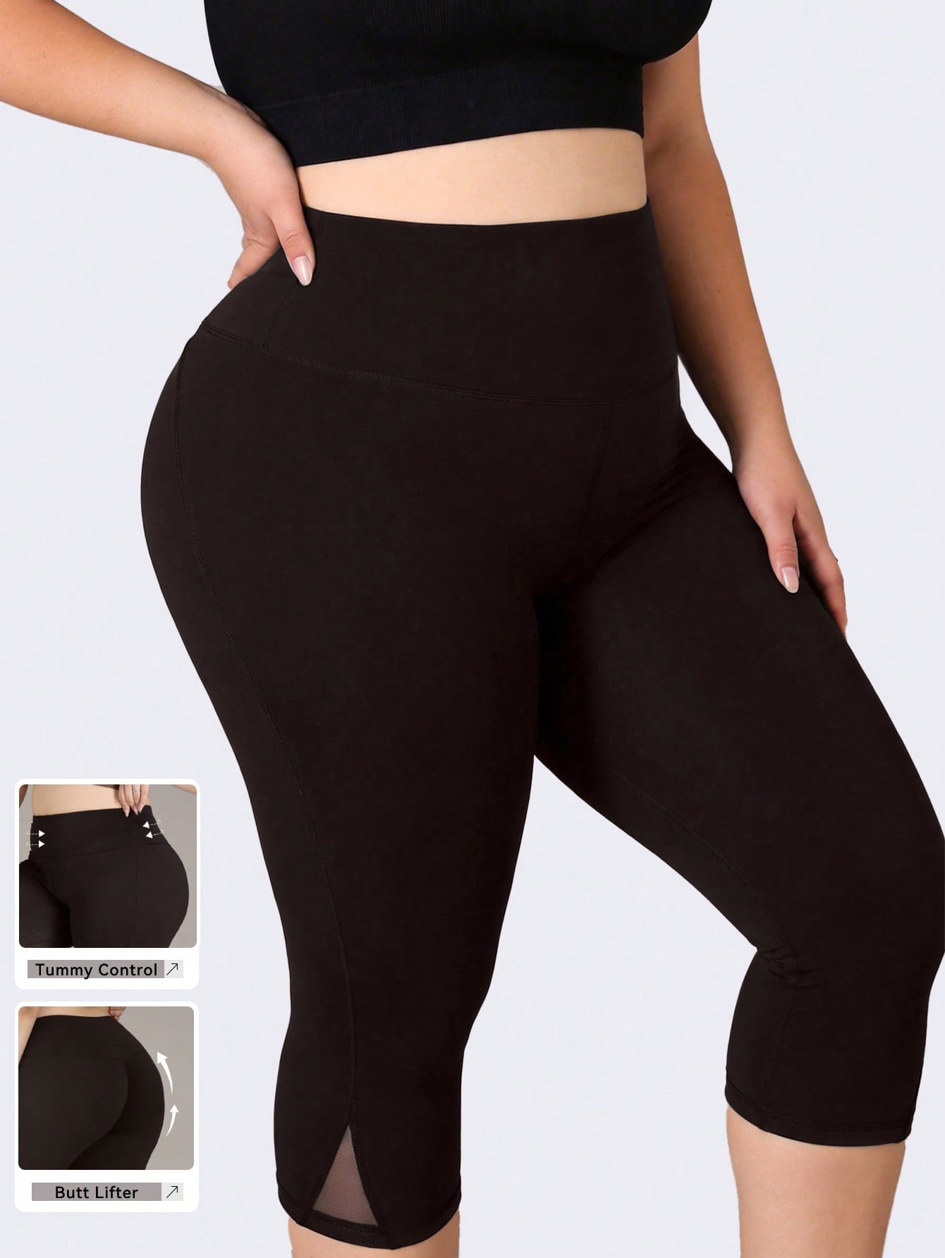 Yoga Fitness Pants - レディース プラスサイズ ジム用レギンス メッシュ切り替え ヨガパンツ ハイウエスト