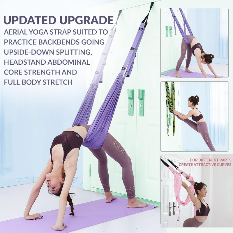 Yoga Fitness Stretching Strap - 調節可能なエアリアルヨガハンモックセット ピラティス 反重力スイング ストレッチストラップ ダンスフィットネス ヨガトレーニング