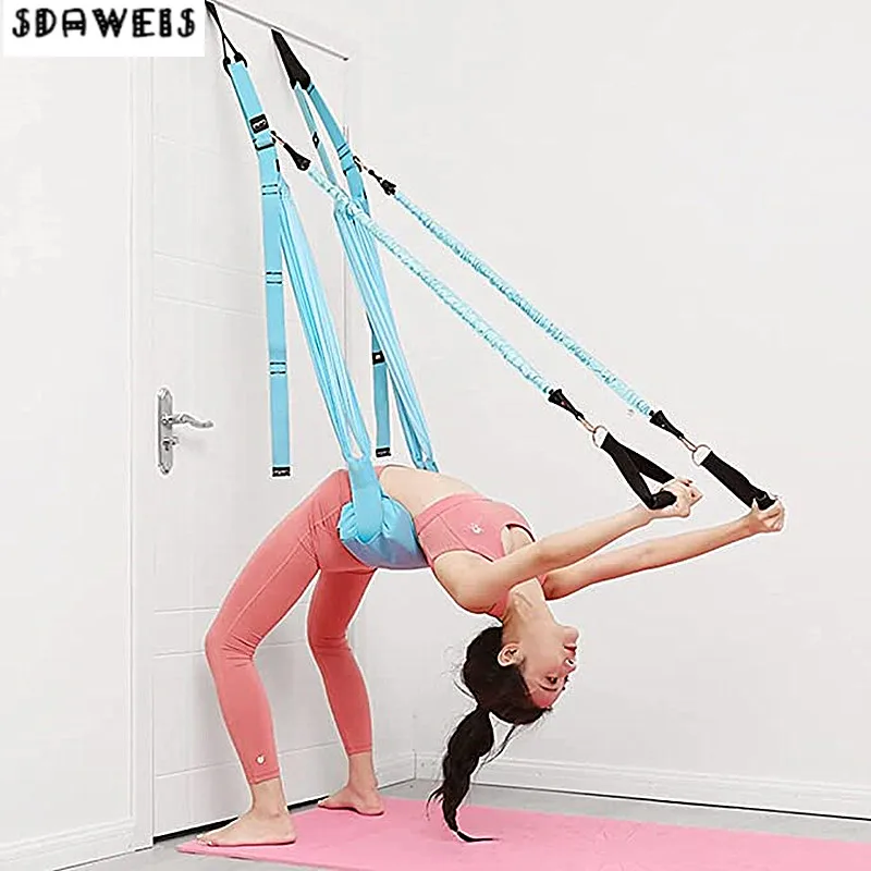 Yoga Fitness Stretching Strap - 空中ヨガ弾性ストラップ,調整可能な弾性ドアフック,ヨガベルト,フィットネストレーニング用ハンモック