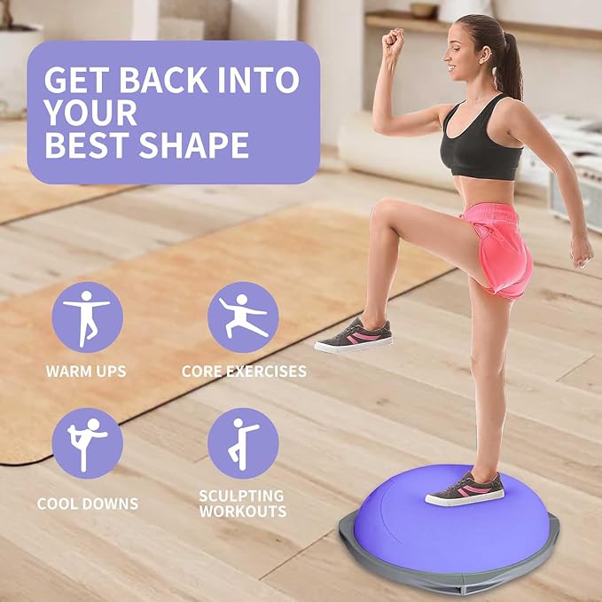 70cm ボスボール、滑り止め付き木製ベース付きインフレータ - Yoga Fitness Ball のレビューと価格