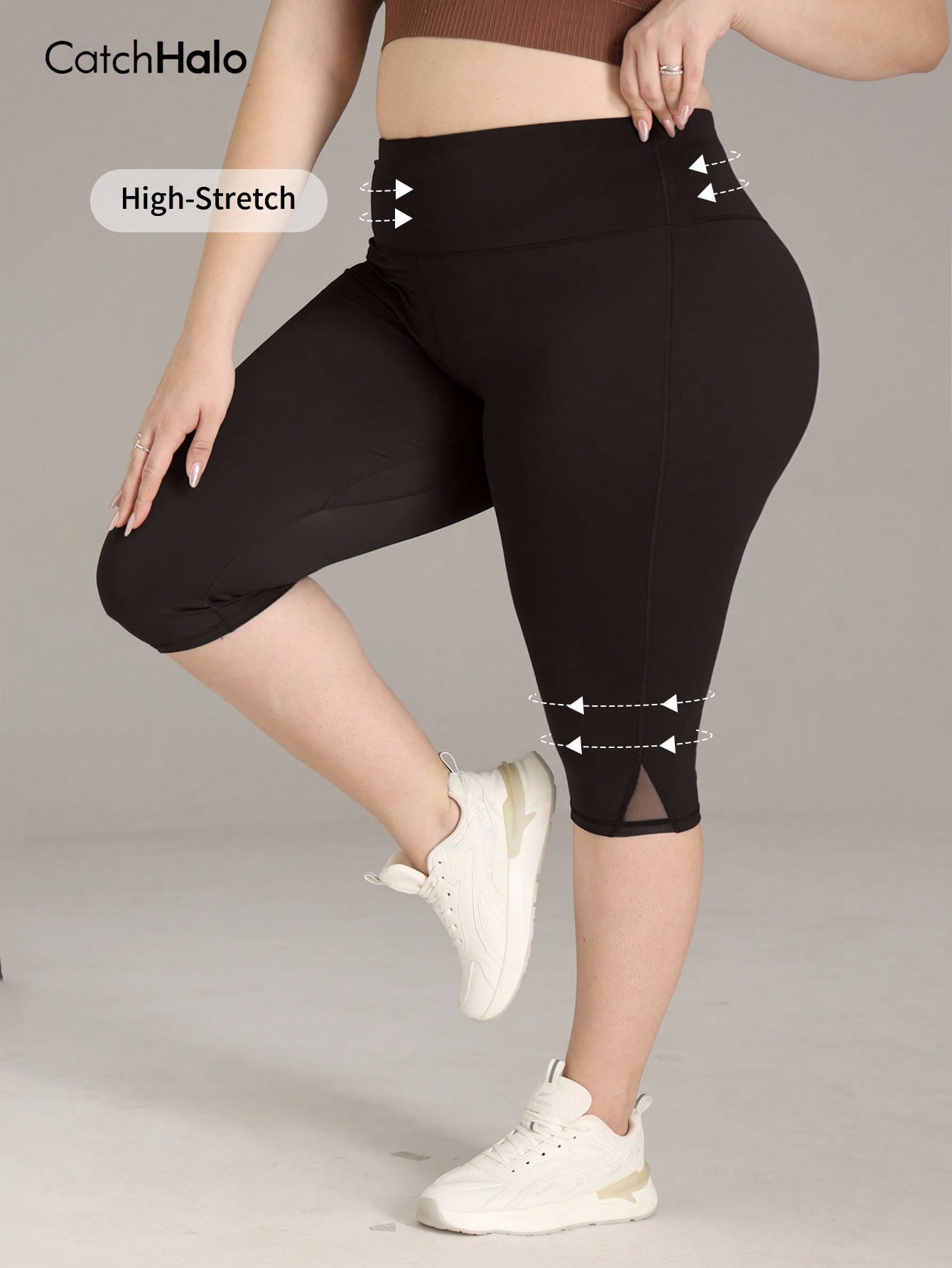 レディース プラスサイズ ジム用レギンス メッシュ切り替え  - Yoga Fitness Pants のレビューと価格
